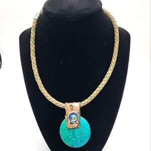 Treska braided leather rock necklace